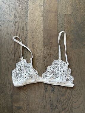 White Floral Lace Bralette Size S Soft Wireless Bra Lingerie Lace Bra